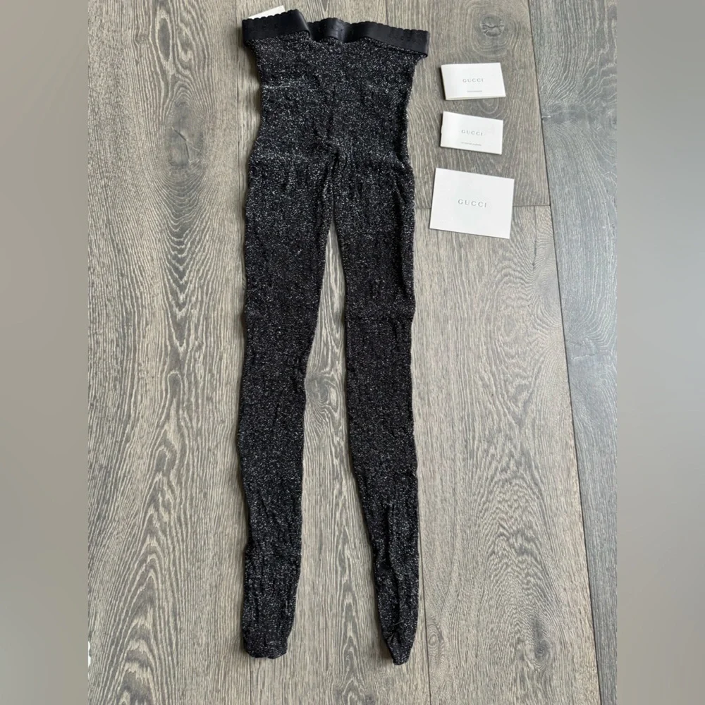 Gucci Black Lurex GG Knit Tights Size Small